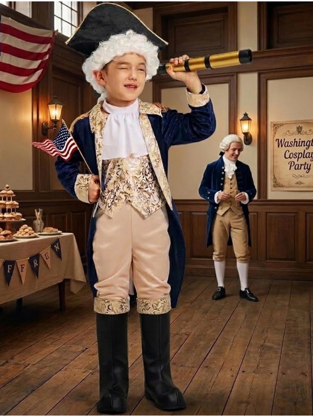 Colonial Patriot Costume - Navy, Gold, & Cream
